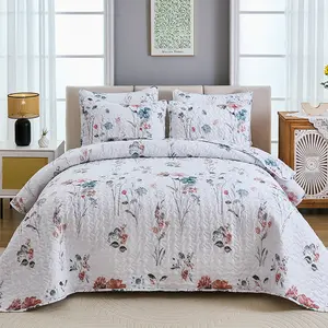 Monica Collection Floral  Quilt Set, Reversible Quilt Bedding Set,Premium Stitched Quilted Coverlet with 2 Pillow Shams,Vibrant Digital Print Bedspread, No Shrinkage & Anti-deform Soft All Season Bed Set for Queen/King Size Bedroom Decor