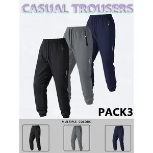 3 Pack Men's Regular Fit Solid Drawstring Waist Sweatpants, Casual Pocket Design Pants for Men, Men's Trousers for Daily Wear, Yoga Training Pants, Please refer to the size chart before purchasing athletic activewear