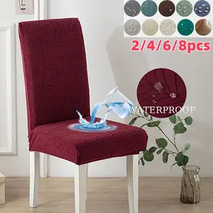 Waterproof Leaf Jacquard Dining Chair Covers - Stretch Removable Washable Slipcovers for Kitchen, Set of 2/4/6/8