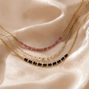 Swyii Rhythm Polished Gemstone Beads Necklace, Daily Clothing Decor, Non-Tarnish, Trendy All-match Necklace, Mother’s Day Gift Ideas, Deals for You, Spring Jewelry