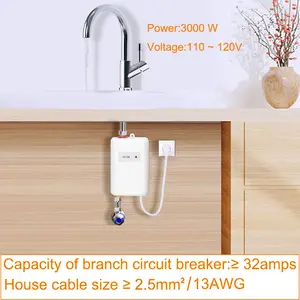 110v 3000w Instant Water Heater, Tankless, Rapid Heat System, Under Sink Installation, On-Demand Electric Water Heater, Slow Flow for Hand Washing