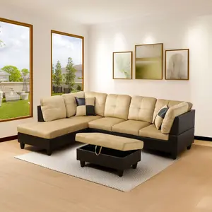 Beige Brown Lint PVC 3-Piece Sofa Set, Viral Comfy Cloud Couch for Living Room, Modern Luxury Home Furniture, Soft Upholstered Loveseat, Space-Saving Design for Apartment & Small Space