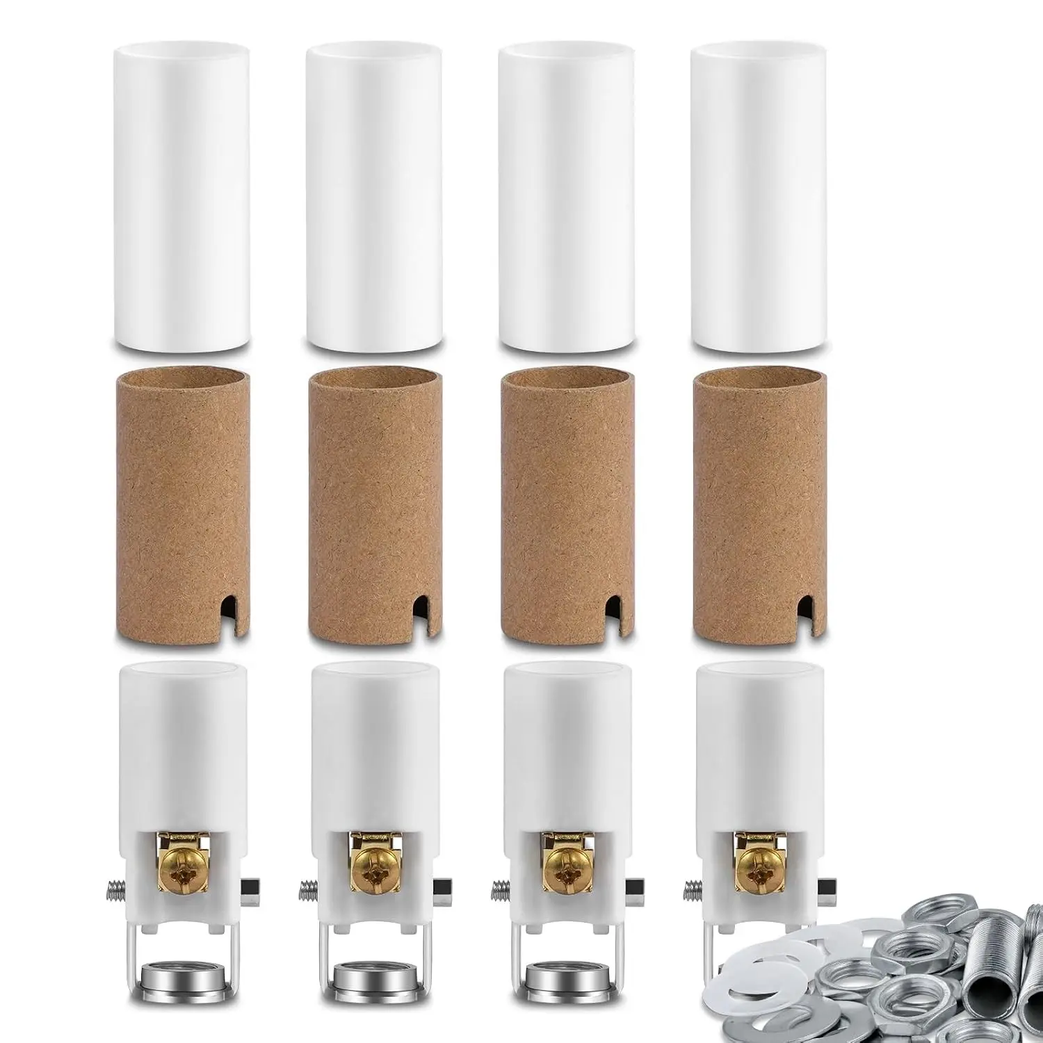 E12 Ceramic Candelabra Socket,E12 Light Bulb Socket with Pipe Fixing Bracket,Candelabra Base Bulb Lamp Holder with White Candle Cover Sleeves