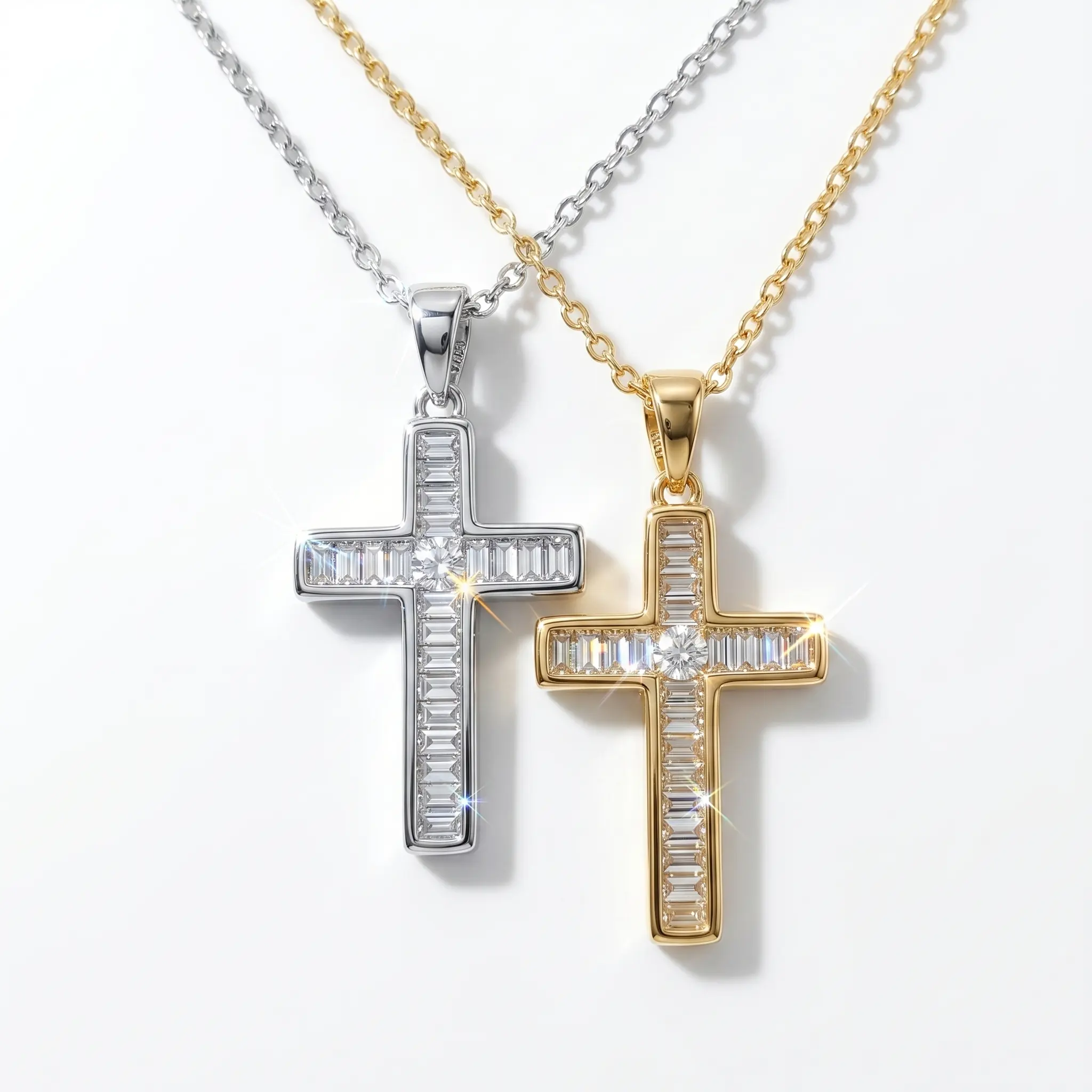 2-Tone Cross Pendant Necklace for Women, Minimalist Stainless Steel Diamond-Set Statement Piece, Hypoallergenic with 40 cm + 2 in Extender, 1.2 Cm