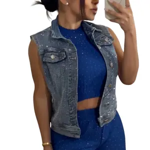 Studded Denim Vest - Vest Womenswear, Stylish  for Versatile Wear
