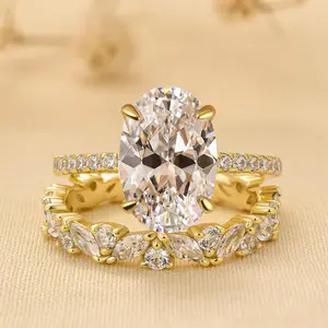 Effinny Jewelry Oval Cut 3.5ct Golden Wedding Ring Set,S925 Sterling Silver Bridal Set Rings, 5A Cubic Zirconia Promise Ring, Anniversary Ring for Women Outdoorfun