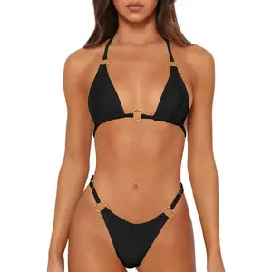Sexy Bikinis for Women 2 Piece Bikini Spaghetti Strap Swimsuits Solid Color Bathing Swimwear Triangle Bathing Suit