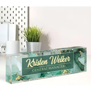 Name Plate for Desk Personalized Green Office Decor for Women Men Acrylic Desktop Accessories Office Gifts for Boss Nurse Teacher Coworker Employee Appreciation Gift