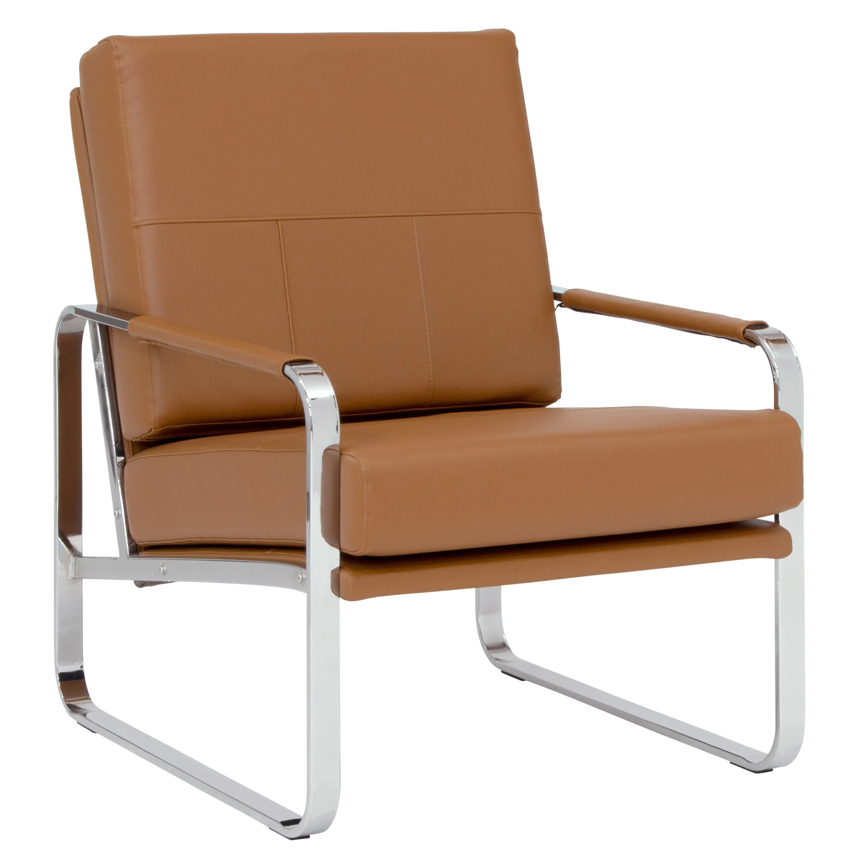 Allure Modern Accent Chair in Blended Leather, Chrome / Caramel 70215