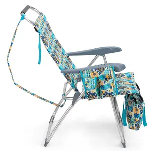 17 Inch Seat Height Beach Chair for Adults,Folding Portable Camping Chair,7-Position Adjustable Aluminum Beach Chairs,with Side Pocket,for Patio Poolside Yard Garden Fishing (Vintage Summer Print)