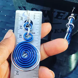 Double Round Disk Earrings Blue and Silver