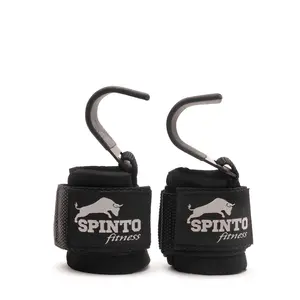 SPINTO FITNESS Enhanced Grip Lifting Hooks with Adjustable Steel Straps, for Deadlifts, Powerlifting, and Strength Training Weight Support, Adjustable Straps