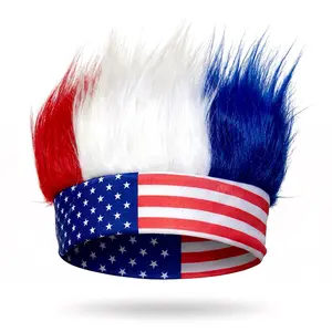 Patriotic Crazy Hairy Headband - Lightweight, Comfortable US National Flag Star Wig Hat Hair Accessory for Football, 4th of July Sport Events
