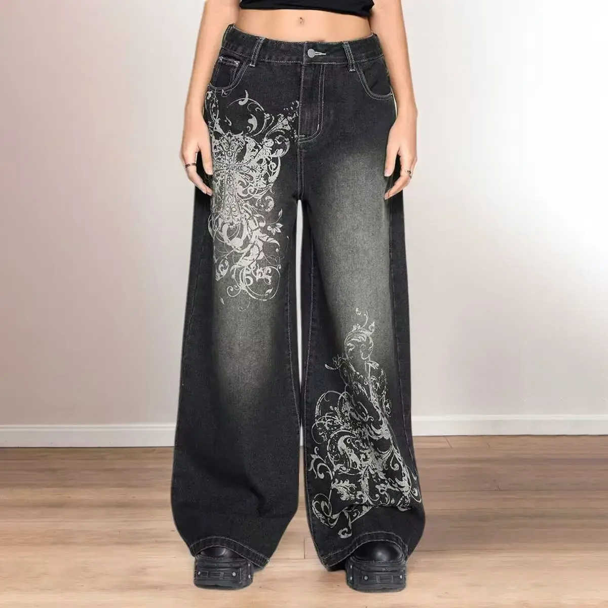 Retro Baggy Jeans for Y2K Vibes! Unisex Harajuku Style Hip Hop Fashion Wide-Leg Pants for Couples. Perfect for Streetwear Lovers! Grab Your Vintage Look Now! Zyro's Vault