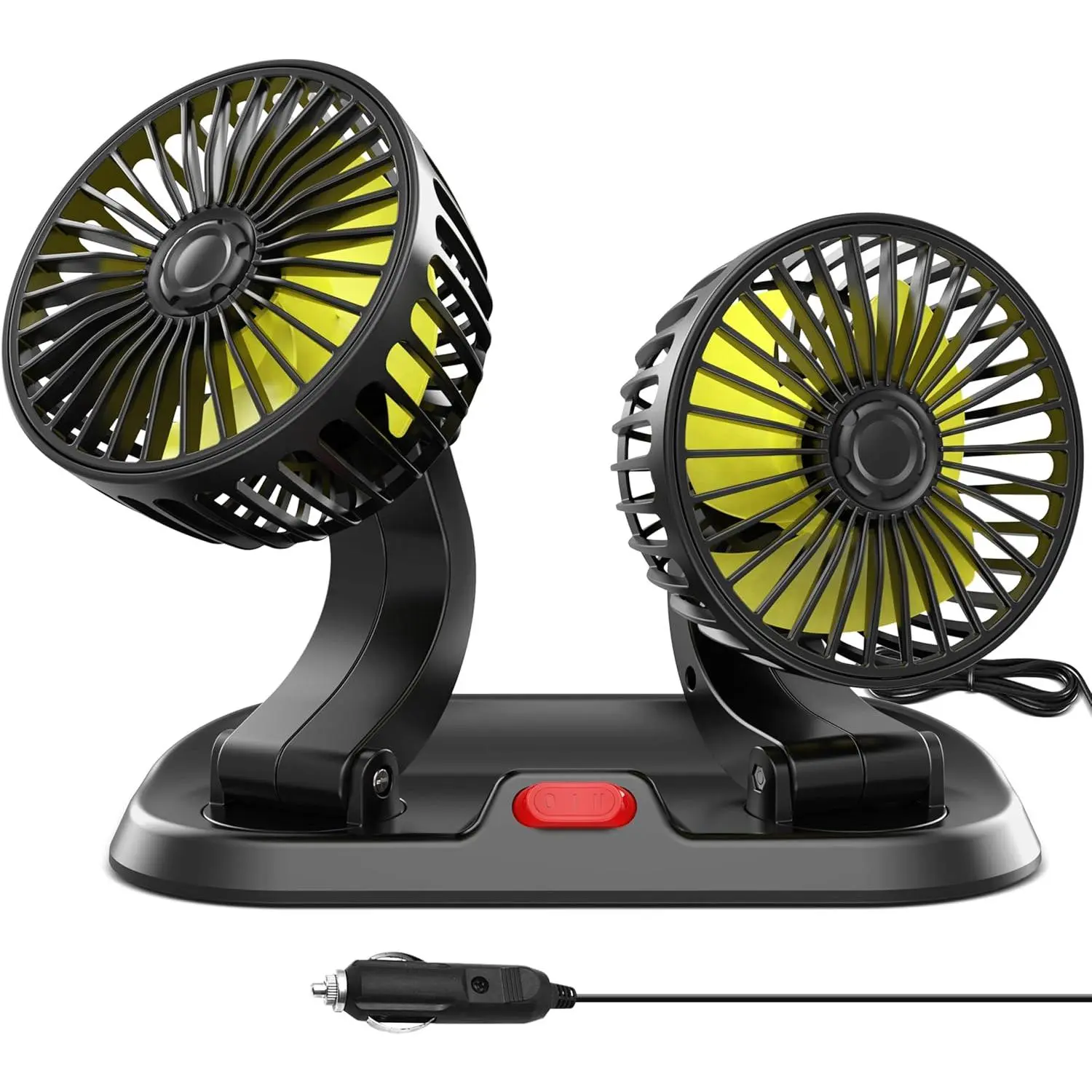 Adjustable Dual Head 12V Car Cooler Fan - Portable Vehicle Cooling Fan with 2 Speeds, 360 Rotation - Powered by Cigarette Lighter - Ideal for SUV, RV, Truck, Sedan