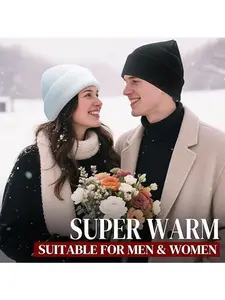 Early Fall Couple Beanie Set - Matching Satin Lined Knit Hats, The Perfect Autumn Fashion Gift for Two