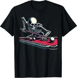 100% cotton Unisex Skeleton Playing Billiards Halloween Billiard Pool Snooker T-Shirt