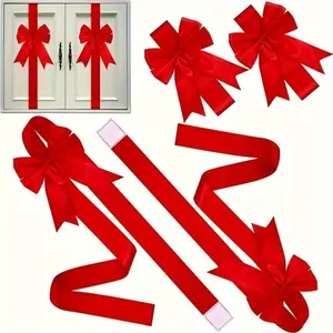4pcs Holiday Christmas Garland Ribbon Cabinet Door Fringe, Large Bow Wreath with 'christmas' Text, 79x2.4 Inches, Polyester Fiber, No Battery Needed