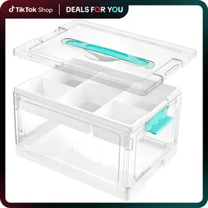【Live Only】Vtopmart 1-2Pack 24QT Clear Craft Storage Bin with Removable Trays and Dividers, for Art Supply Coloring Books, Sensory Toys, Craft Supplies, Medicine, Playdough, Transparent Water&Dust Proof, DealsForYouDays (Mid Year Sale Restock), DFYD