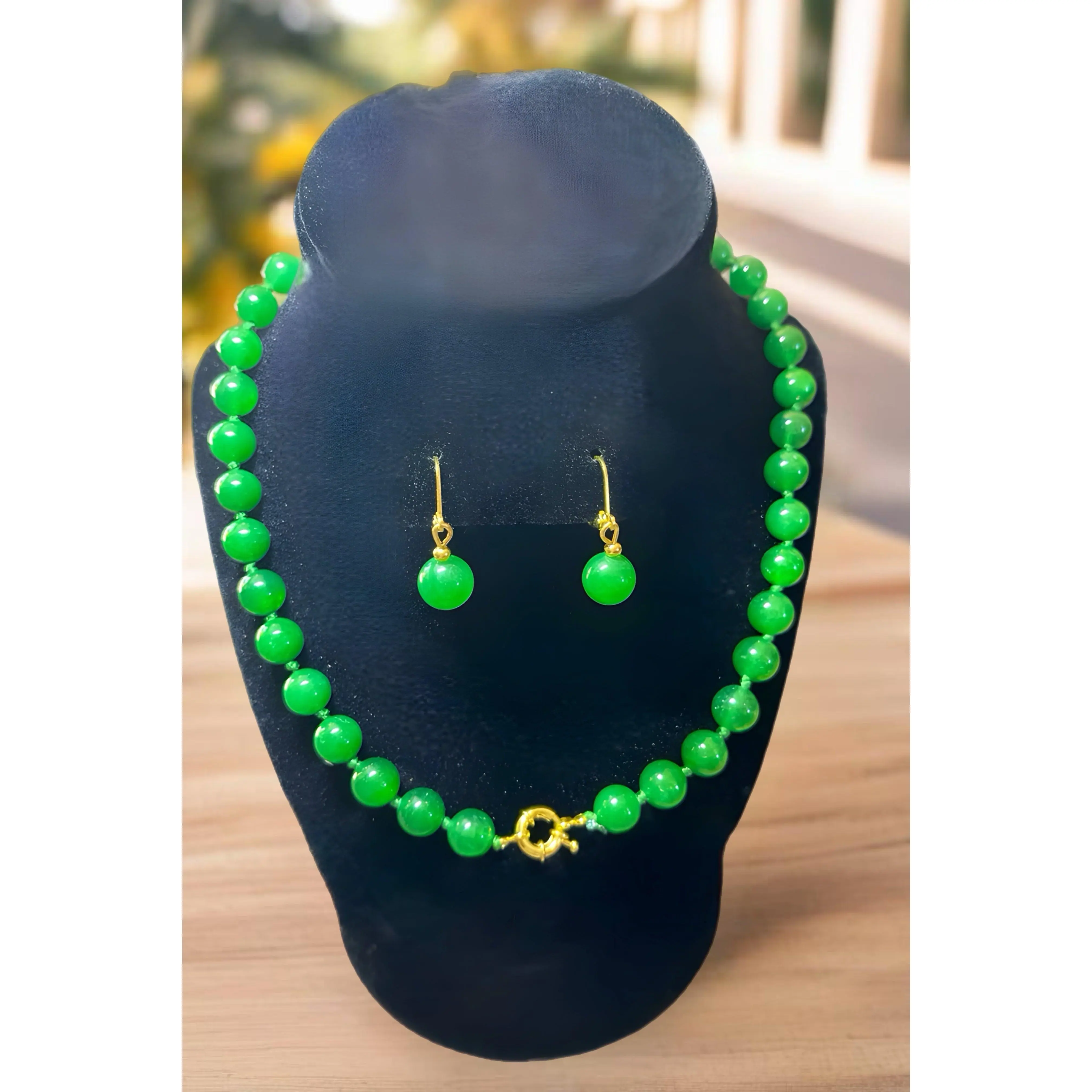 Genuine Green Jade Necklace and Earring Set
