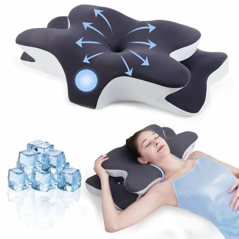 Supportive Synthetic Memory Foam Double-Sided Contoured Neck Pillow - Ergonomic Neck Care, Cooling Machine-Washable Cover, Zoned Design, Extra-Large Armrest Design Cushion for Side & Back Sleepers #GLOBAL PICKs