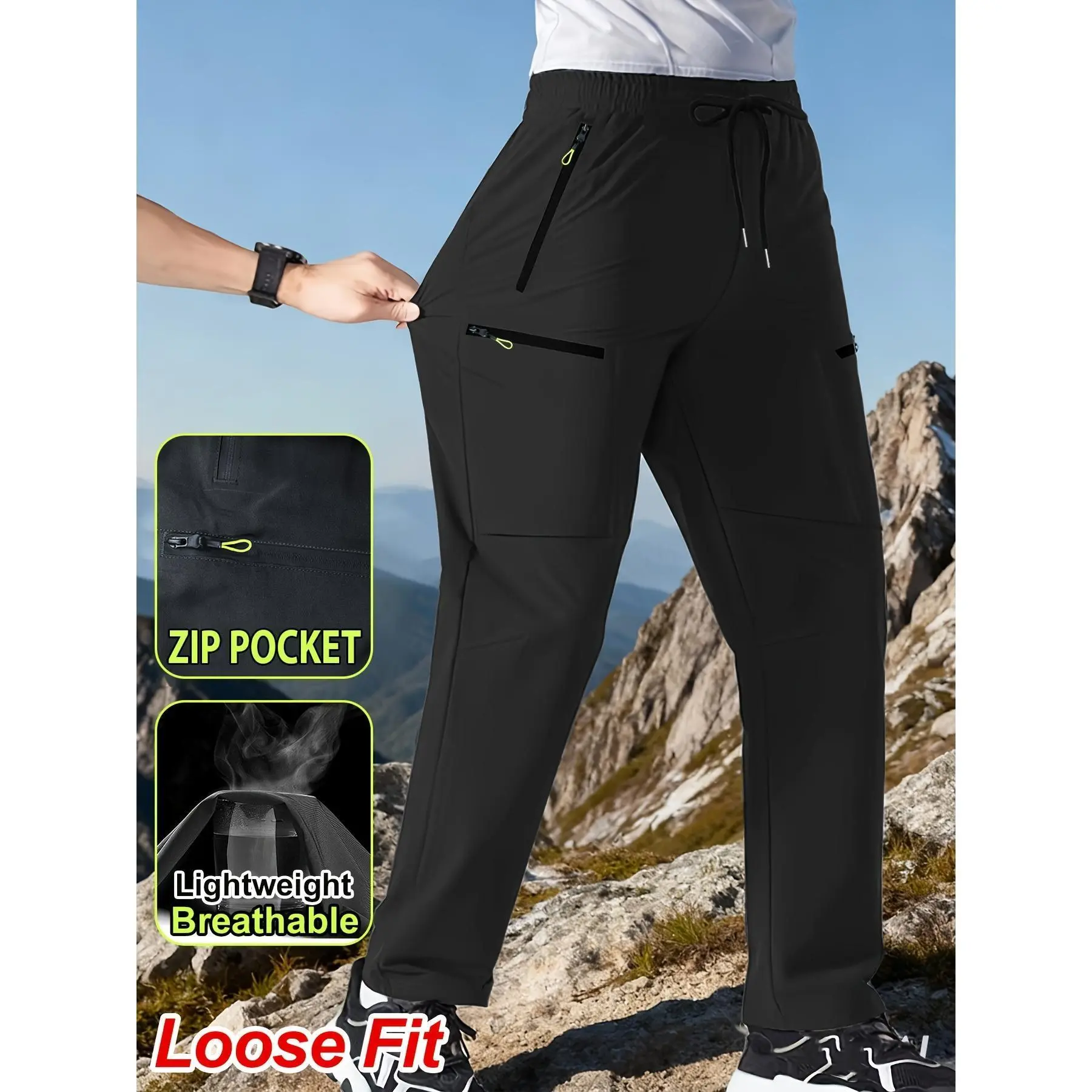 Men's Lightweight Hiking Cargo Joggers - Menswear Activewear, Adjustable Drawstring Waist, Breathable Straight Leg, Zipper Pockets, Casual Adventure Sports Joggers, Activewear Men's Sports Joggers