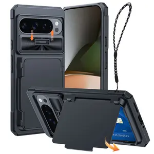 BSNRM For Google Pixel 9 Pro/Pixel 9 Wallet Case, RFID Blocking Card Holder Phone Case with Sliding Camera Cover, Kickstand, Rugged Shockproof Protective Cover