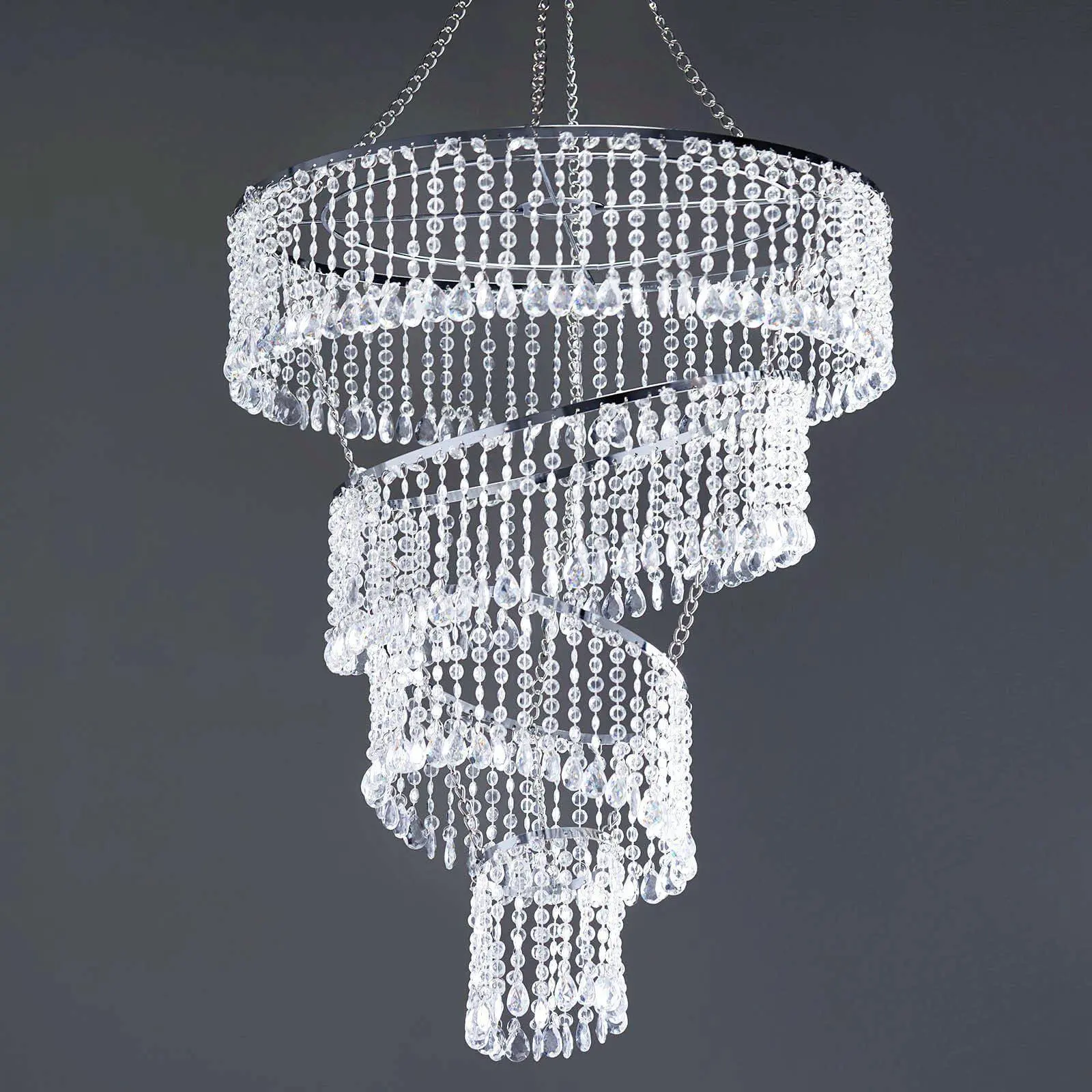 24" 4-Tier Acrylic Diamond Crystal Chandelier Hanging Pendant Chandelier
