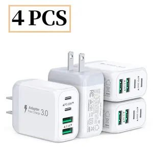 4PACK 50W USB C Charger Station for Multiple Devices, 4-Port Fast Charging Block for Home Office, Compatible with iPhone 15/16/17 Promax Series, iPad, Samsung, Google,etc universal travel adapter