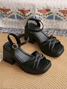 Women's Fashionable Cross Strap Heeled Sandals, Casual Comfortable High Heel Sandals for Daily Wear, Trendy All-match Platform Sandals for Women & Girls, Walking Shoes, Classy Sandal