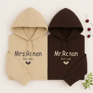 Custom Embroidered Mr and Mrs Hoodie – Personalized Couple Matching Hoodie With Initial, Matching Gift for Couples Valentine Birthday