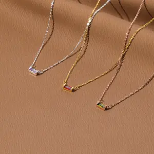 Dainty baguette birthstone necklace, personalized gift for her, birthstone jewelry for new mom, custom gemstone, minimalist jewelry in silver, elegant everyday necklace, birthday gift for women, Christmas gift, special gift idea, amethyst opal necklace