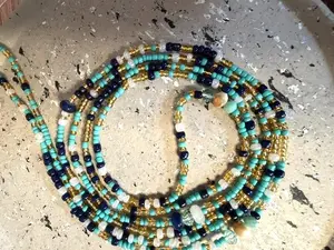 Unstoppable Waves Waist Beads - Turquoise, Gold, and Navy Beads for Women's Fashion