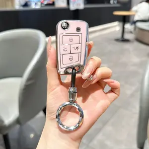 For Volkswagen Key Fob Cover Keychain Fit for VW 2016-2017 Golf Polo GTI 2018 2019 Tiguan Smart Key Shell Case