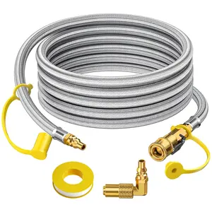 Alloxity 12FT Propane Hose Quick Connect Fittings for RV to Grill with Shutoff Valve and 1/4" Male Full Flow Plug, Stainless Steel Braided Hose with Elbow Adapter for 17" and 22" Blackstone Griddles