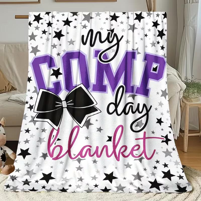 Soft Funny Throw Blanket Fleece Blanket Purple Black Stars My Comp Day Blanket Bow Print Gymnastics Dance Cheerleader Gift for Competition EventMade of 100% polyester and flannel fabric, 280gsm.