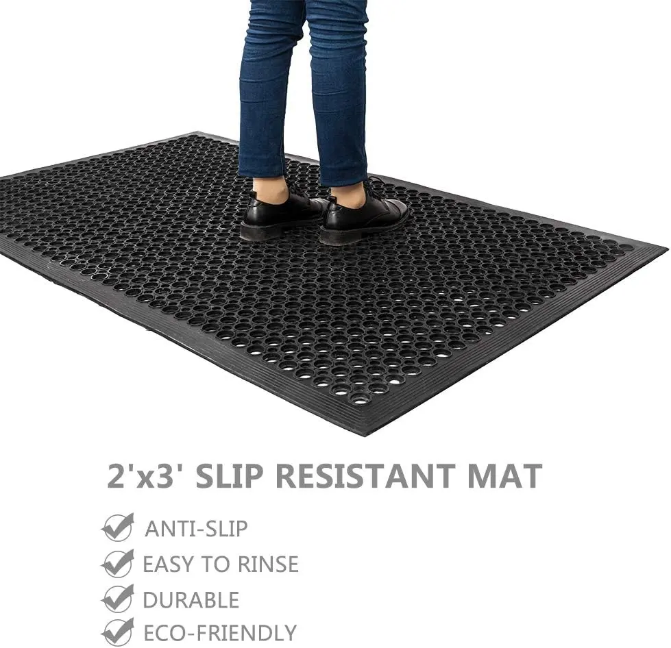 ROVSUN Rubber Floor Mat with Holes, 24''x 36'' Anti-Fatigue/Non-Slip Drainage Mat, for Industrial Kitchen Restaurant Bar Bathroom, Indoor/Outdoor Cushion