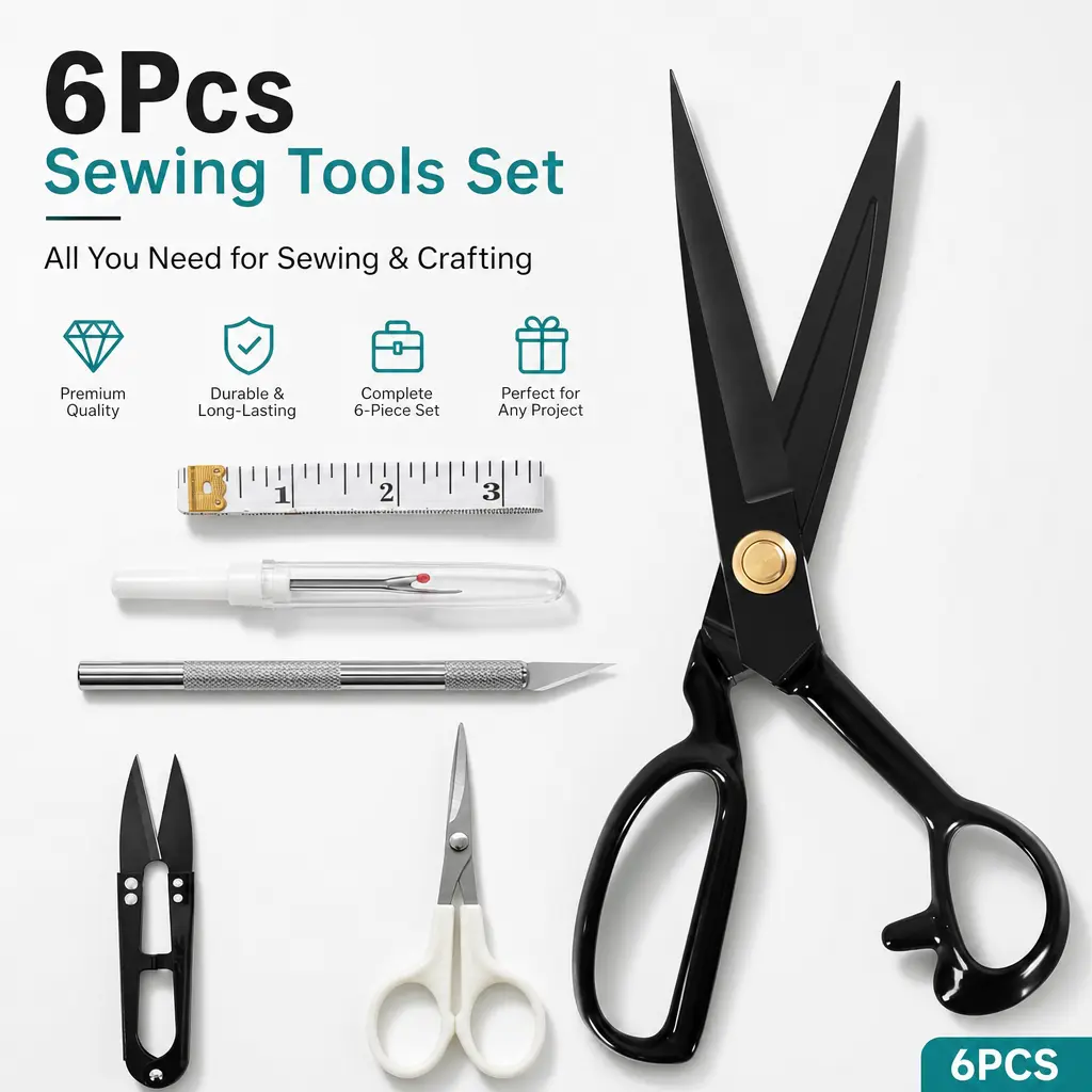 10-Inch Professional Tailor Scissors - Heavy-Duty Fabric Cutting Tool with Measuring Marking Tool, Sewing Ruler, Safety Sleeve, Flat-Hold Handle, Clean Multi-Layer Cut, Leather-Cut Ready for Dressmakers (Home Supplies)