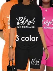 Plus Size Women's Two Piece Set Summer Printed Lounge Tracksuit Outfits Shorts & Short Sleeve Tops Knitted Clothes Spring Sportswear Sporty Style Casual Leisure