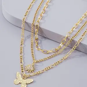 Women's Rhinestone Butterfly Charm Layered Necklace