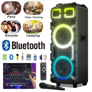 High-Power Portable Party Bluetooth Speaker Wooden Cabinet X-BASS LED Lights 100 watts RMS power, dual 10” woofers
