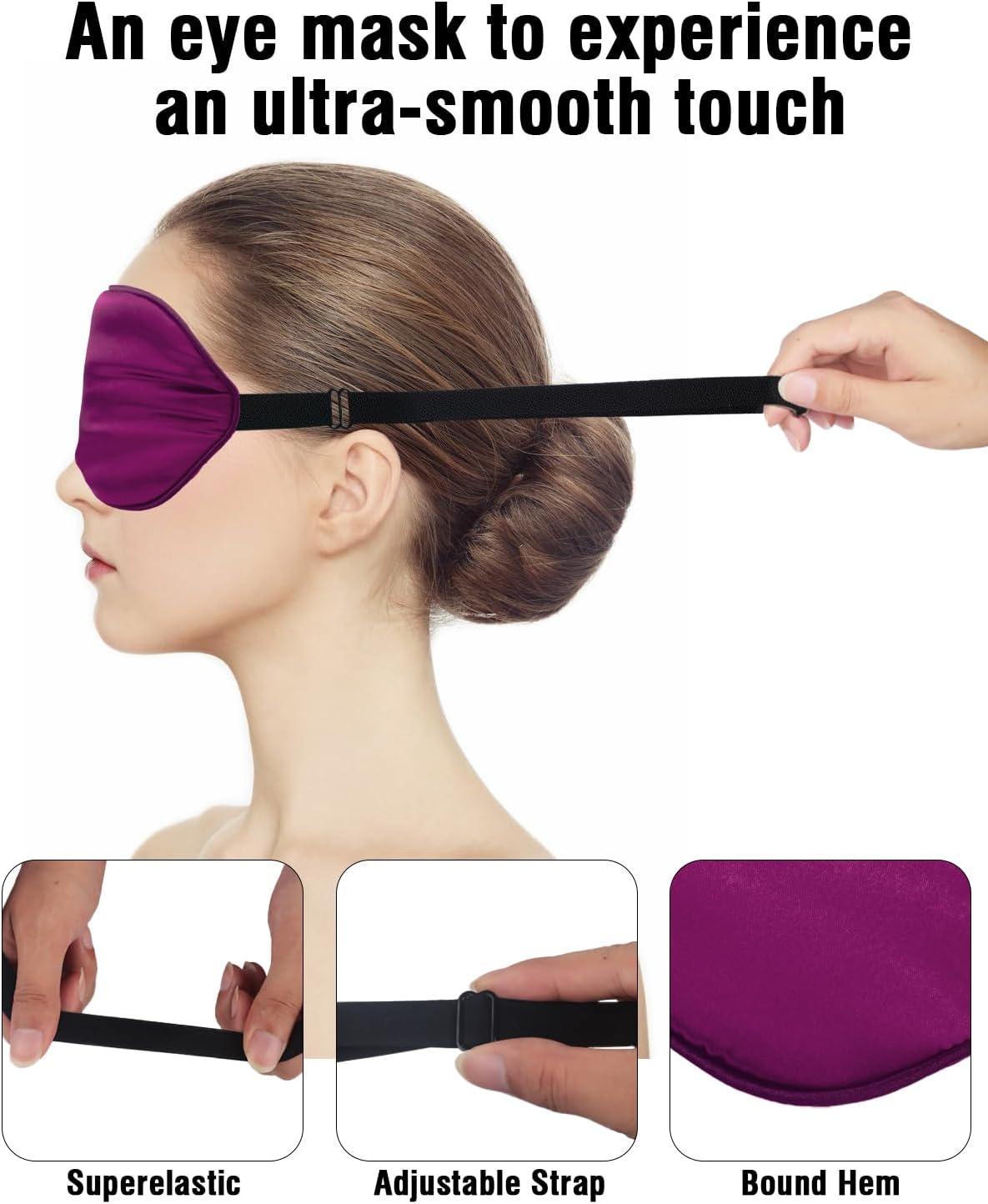 Silk-Sleep-Mask Eye-Mask Eye-Cover Eyeshade - 100% Silk Soft Adjustable Strip(Black+Dark Blue+Purple)