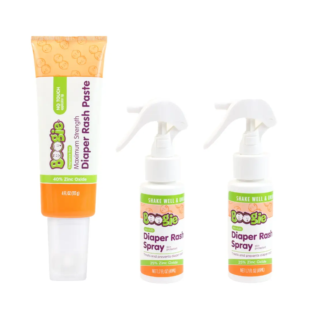 BOOGIE Diaper Rash Bundle - No-Rub Spray & Maximum Strength Paste - 25% & 40% Zi...