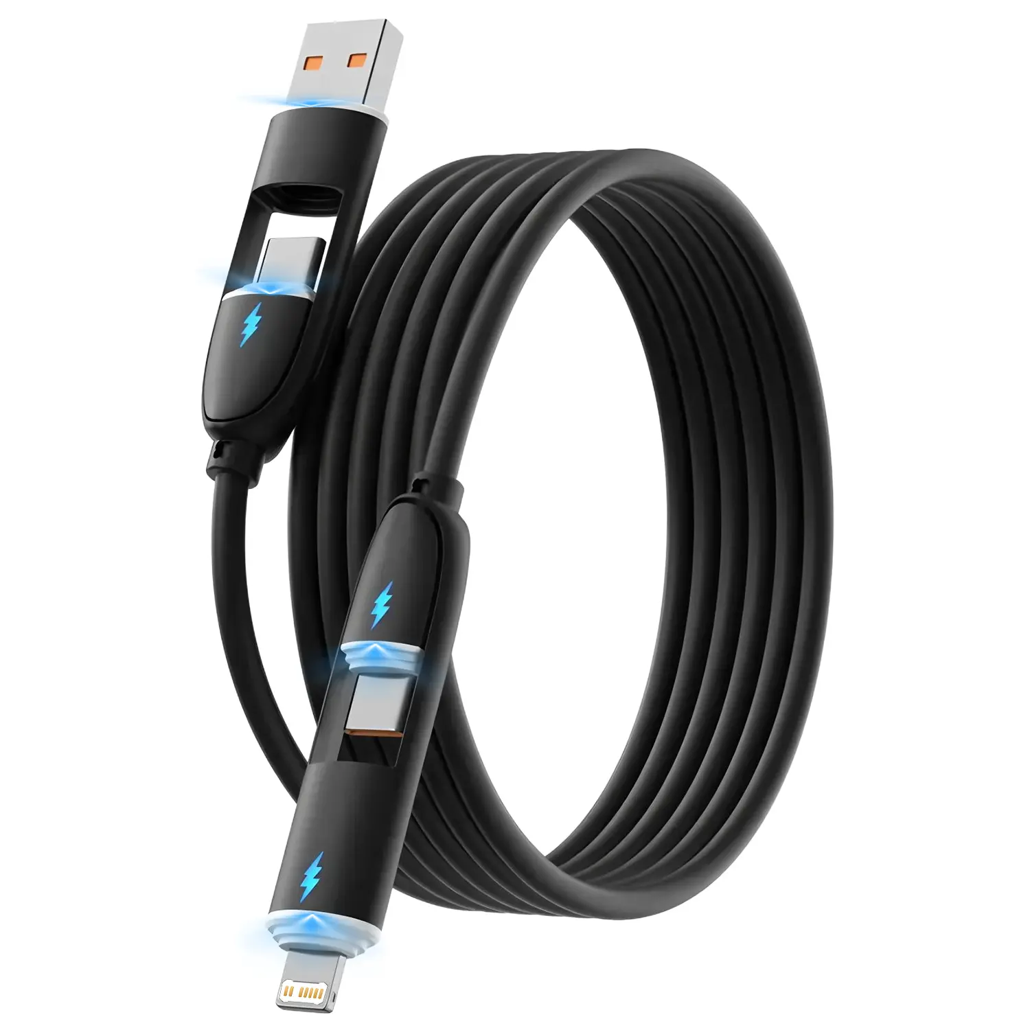 4-In-1 240w Fast Charging Cable, Silicone USB-C Charger for Samsung iPhone, Dual Port Quick Charge Line, Compatible with Smartphones, Usb C Cables, Super Fast Charging, Usb Charger Cord, Fast Charging Solution