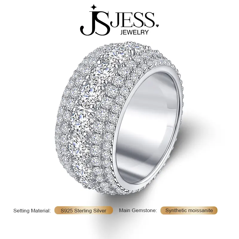 【Hip pop Ring】6CT All Moissanite Men's Ring 925 Sterling Silver Ring Platinum Plated Hip Pop Jewelry