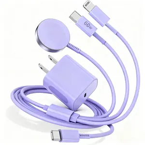 SANPRIO 3-in-1 Charger 6FT Magnetic Fast Charger to USB C Cable White 6In/1.8M Compatible with Apple Watch iPhone iPad Charging Device