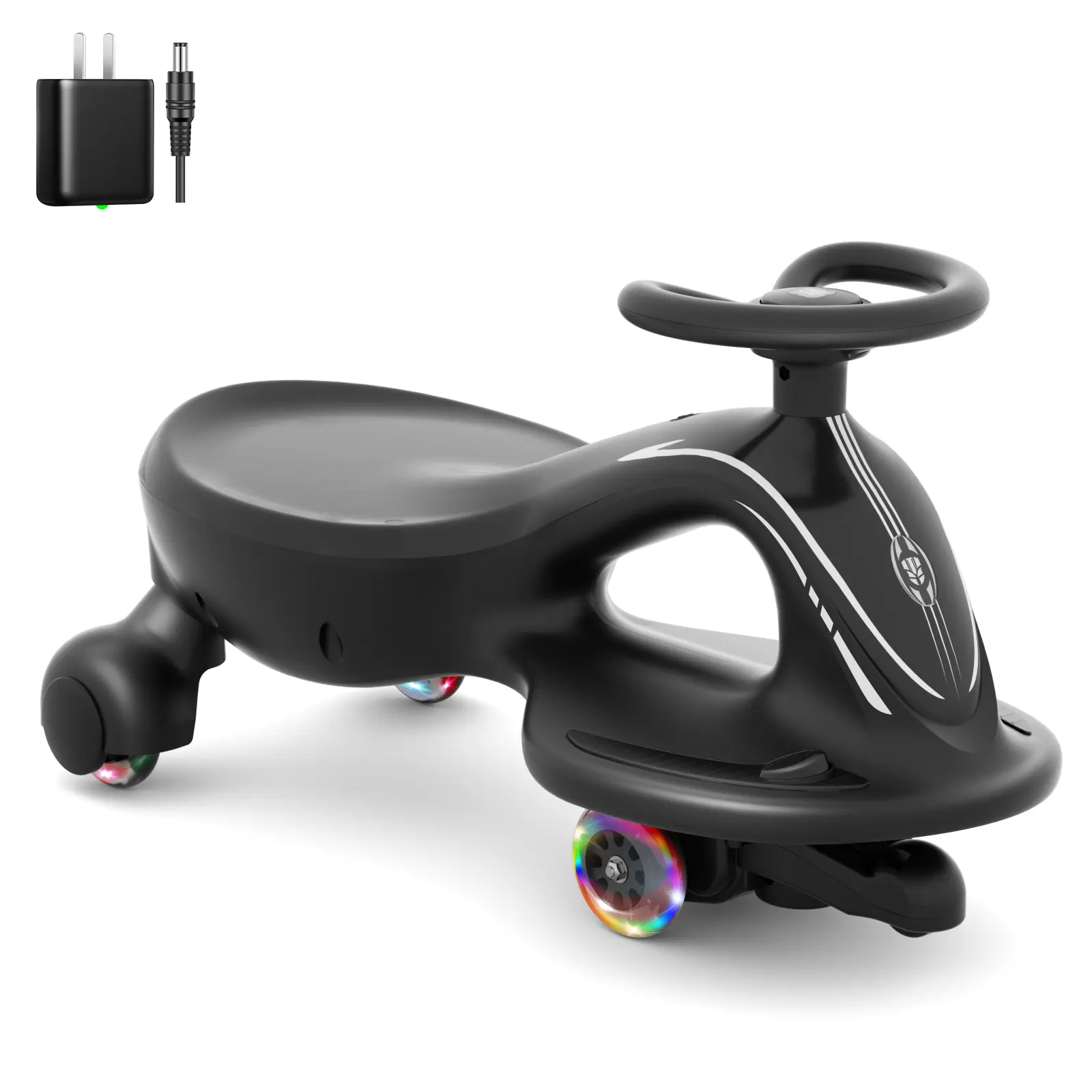 KORIMEFA 12V Electric Wiggle Car Ride-On Toy for Kids - 2-in-1 Rechargeable Battery-Powered Scooter with Anti-Rollover Design, Colorful Light-Up PU Wheels, Ride on Wheels, Double-Layer Bottom, Manual Mode, Indoor Use, 12 V, 66Lbs