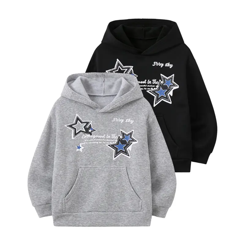 #backtoschool 2-Piece Boys Fall & Winter Hoodie Set, Kids Star Graphic Pullover Hooded Sweatshirt with Kangaroo Pocket, Boys Long Sleeve Casual Hoodies, Fashion Letter Star Print Tops, Soft Daily School Streetwear Shirts for Toddler Boys, Little Boys