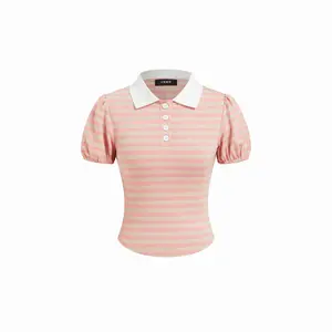 Cider Stripe Color-Blocked Polo Puff Sleeve Top