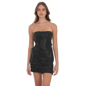 Metallic Ruffle Bodycon Dress in Black